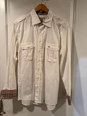 Burberry White Button-Down with Signature Check Trim